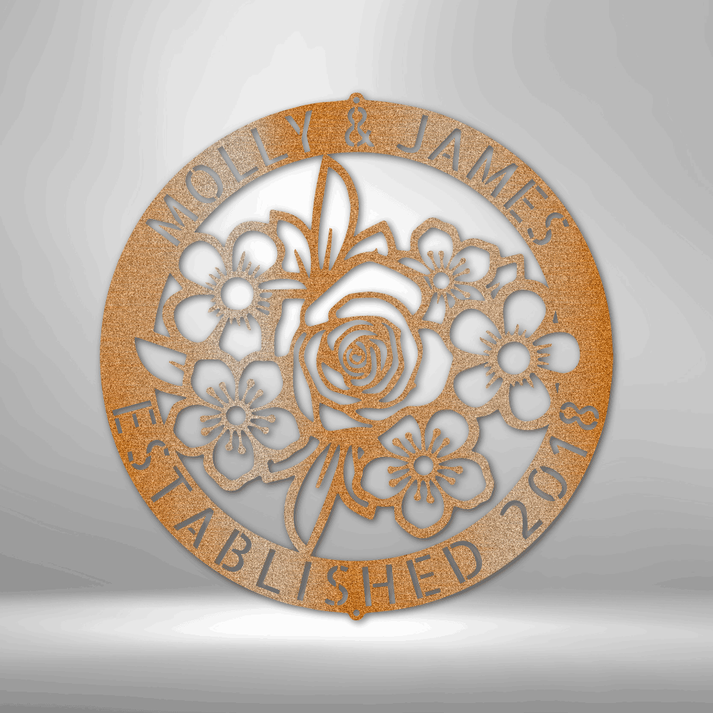 Floral Ring Monogram - Steel Sign-Steel Sign-custom-metal-wall-art.com