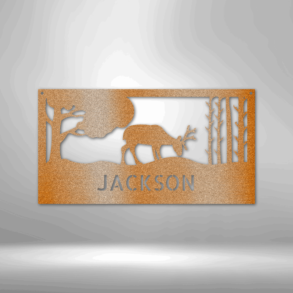 Grazing Deer Monogram- Steel Sign-Steel Sign-custom-metal-wall-art.com