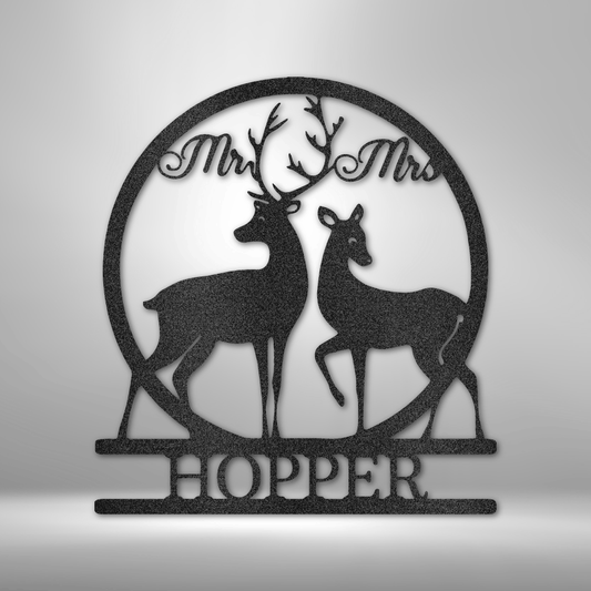 Mr and Mrs Deer Monogram - Steel Sign-Steel Sign-custom-metal-wall-art.com